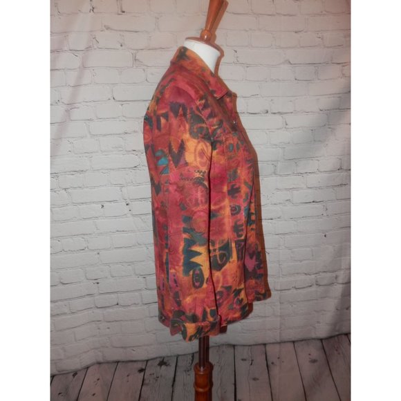 CHICO'S Jacket 0 Small Burgundy Black Button Front - Picture 2 of 4